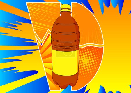 Illustration for Cartoon Water Bottle, comic book plastic drink container. Retro vector comics pop art design. - Royalty Free Image