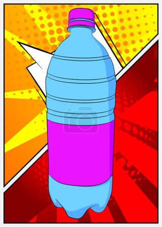 Téléchargez les illustrations : Bouteille d'eau de bande dessinée, récipient de boisson en plastique de bande dessinée. BD vectorielles rétro pop art design. - en licence libre de droit