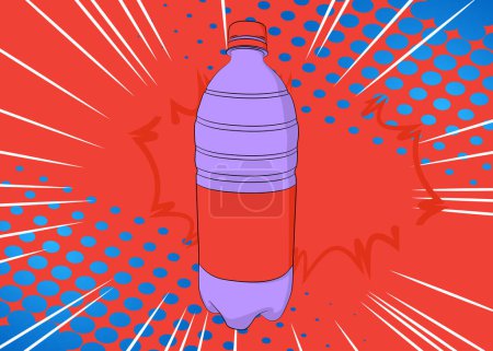 Ilustración de Botella de agua de la historieta, envase plástico de la bebida del cómic. Diseño de arte pop retro vector cómics. - Imagen libre de derechos