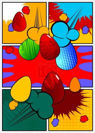 Téléchargez les illustrations : Oeufs de Pâques, bande dessinée Fond festif. BD vectorielles rétro pop art design. - en licence libre de droit