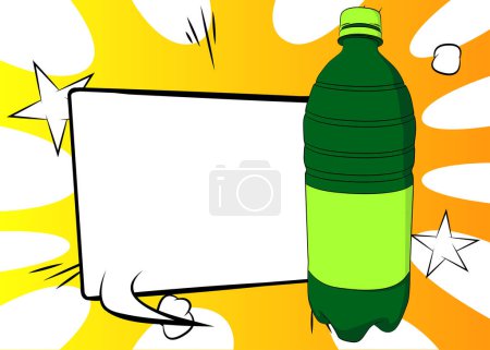 Illustration for Cartoon Pet Bottle with blank speech bubble, comic book drinking water background. Retro vector comics pop art design. - Royalty Free Image