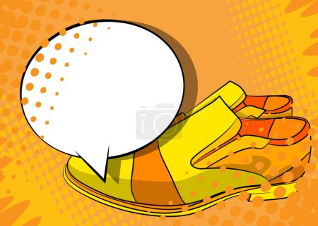 Illustration for Cartoon Elegant Shoes with blank speech bubble, comic book Leather Footwear background. Retro vector comics pop art design. - Royalty Free Image