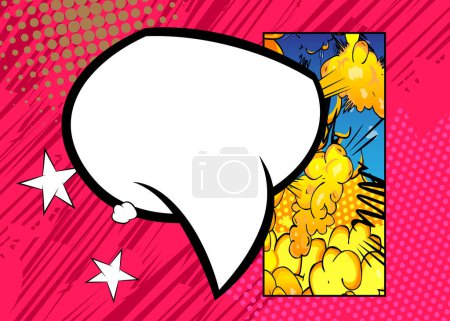 Illustration for Cartoon speech bubble with blank speech bubble, comic book background. Retro vector comics pop art design. - Royalty Free Image