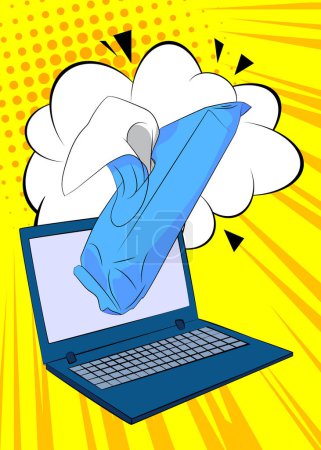 Cartoon Laptop, cómic Notebook with Wet Wipe. Diseño de arte pop retro vector cómics.