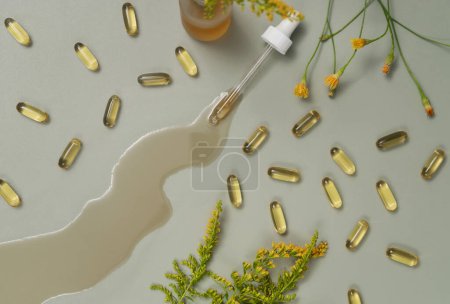 Photo for Vegan oil capsules. beauty natural cosmetic concept - Royalty Free Image