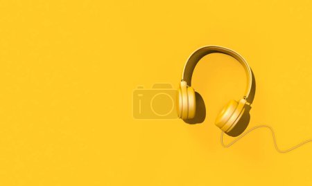 Photo for Yellow headset on yellow background. 3D render. Copy space for text - Royalty Free Image