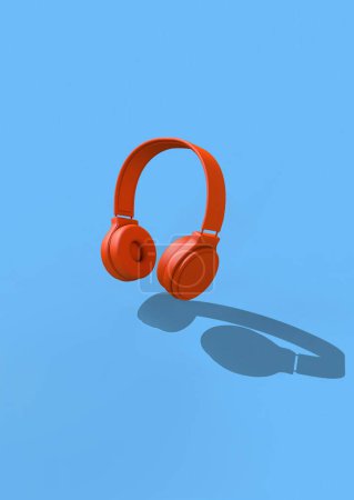 Photo for Orange headphones on blue background. 3D render - Royalty Free Image