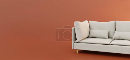 Photo for White sofa on orange background, copy space for text. Interior design concept. 3D render - Royalty Free Image