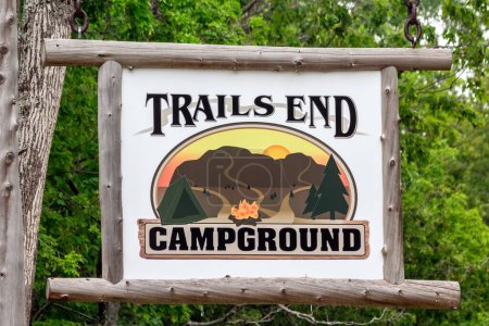 Photo for A telephoto close up shot of the trails end campground sign in the keewenaw peninsula michigan - Royalty Free Image