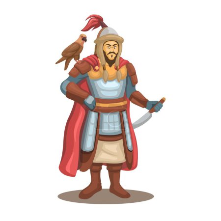 Téléchargez les illustrations : Genghis Khan personnage leader mongol illustration vecteur de caractère - en licence libre de droit
