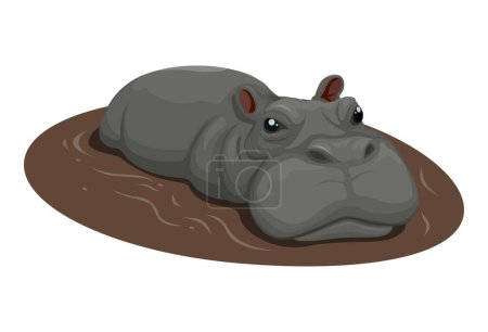 Illustration for Hippo soaking in the swamp. wild animal character illustration vector - Royalty Free Image