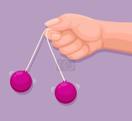 Illustration for Hand holding Latto-latto or clackers ball toy symbol cartoon illustration vector - Royalty Free Image