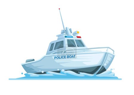 Illustration for Police patrol boat ship cartoon illustration vector - Royalty Free Image