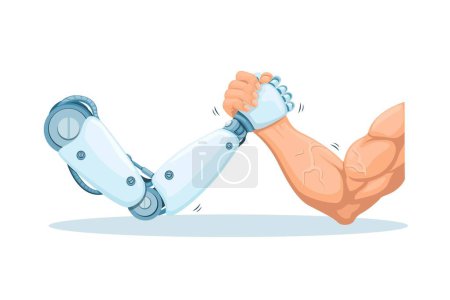 Téléchargez les illustrations : Robot vs Human Arm Wrestling Game Challenge symbol cartoon illustration vector - en licence libre de droit