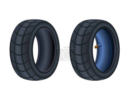 Illustration for Tire Tube and Tubeless Variation Comparison Cartoon Set Vector - Royalty Free Image
