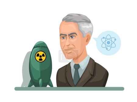 Téléchargez les illustrations : Julius Robert Oppenheimer physicien théorique américain et créateur Atomic Bomb Avatar Cartoon Illustration Vector - en licence libre de droit