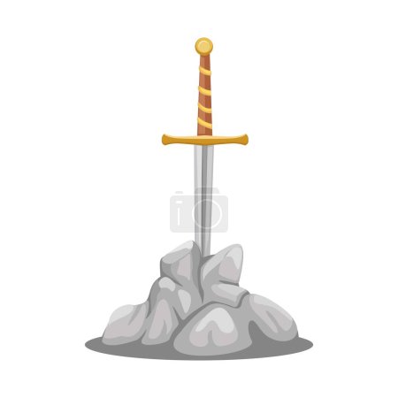 Ilustración de Espada del rey Arthur Excalibur en el símbolo de piedra Vector de ilustración de dibujos animados - Imagen libre de derechos