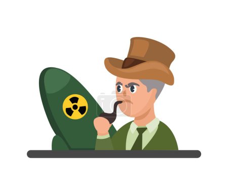 Illustration for Military Scientist With Nuclear Weapon Cartoon Illustration Vector - Royalty Free Image