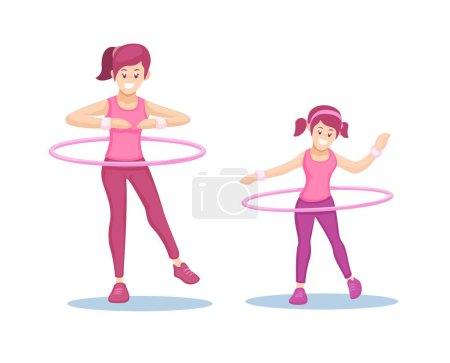 Ilustración de Mujer y niños jugando Hula Hoop. Ejercicio Deporte Símbolo Dibujos animados ilustración Vector - Imagen libre de derechos