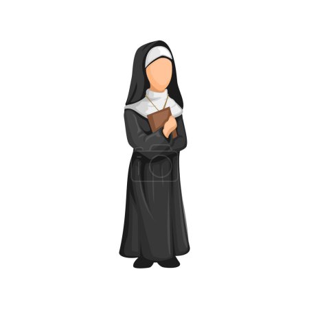 Téléchargez les illustrations : Nonne tenant la Bible Pose Religieux Personnages Figure Illustration de bande dessinée Vecteur - en licence libre de droit