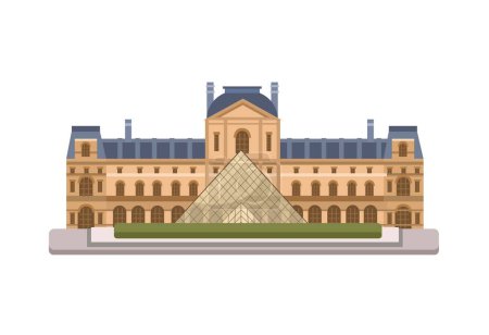 Illustration for Louvre Museum Landmark Building From Paris, France Flat Design Illustration Vector - Royalty Free Image
