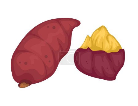 Gebratene Süßkartoffeln Lebensmittel Cartoon Illustration Vector