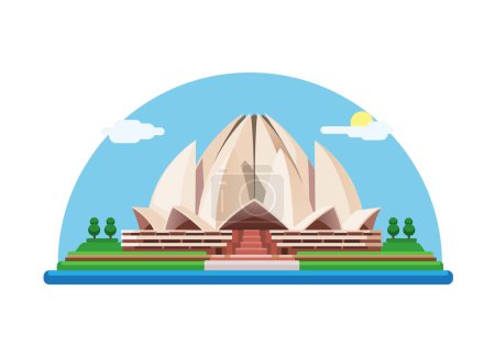 Ilustración de Lotus Temple India Landmark Building Flat Cartoon illustration Vector - Imagen libre de derechos