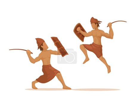 Illustration for Presean Traditional Fighting Ritual From Lombok, Indonesia Cartoon illustration Vector - Royalty Free Image