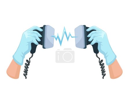 Medical Staff Hand Holding Defibrillator Symbol Cartoon Vector