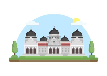 Ilustración de Baiturrahman Grand Mosque Aceh, Indonesia Landmark Building Flat Design illustration Vector - Imagen libre de derechos
