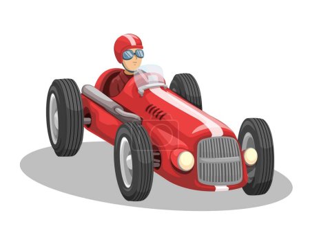 Téléchargez les illustrations : Classic Formula Racing Car Cartoon Illustration vectoriel eps10 - en licence libre de droit