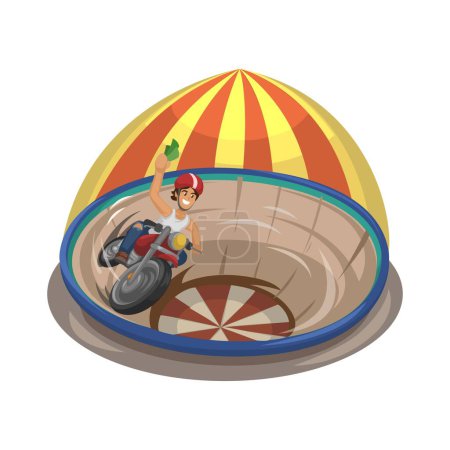 Illustration for The Wall of Death Attraction Thrilling Motorcycle Stunt Show Cartoon illustration Vector - Royalty Free Image