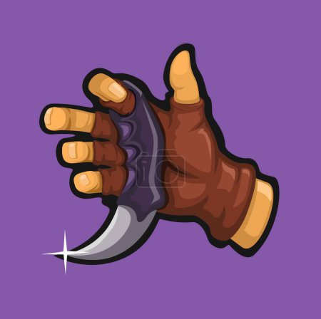 Hand Hold Karambit Weapon Symbol Mascot Cartoon illustration Vector