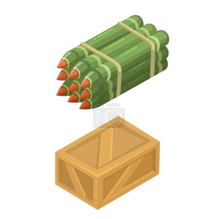 Military Amunition Crate And Missile Isometric Illustration Vector