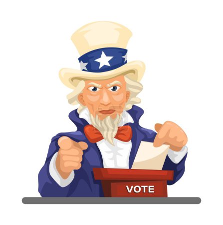 Uncle Sam Vote, Maskottchen des amerikanischen Wahltages Cartoon Illustration Vector