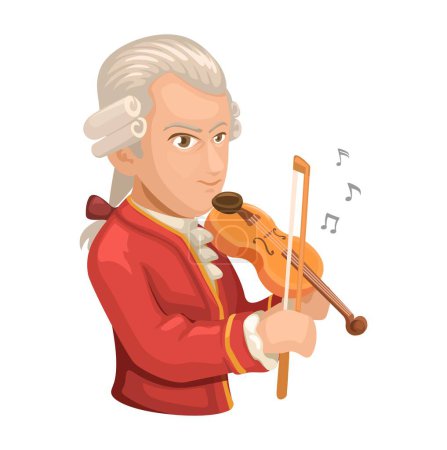 Wolfgang Amadeus Mozart Musiker Komponist Figur Cartoon Illustration Vector