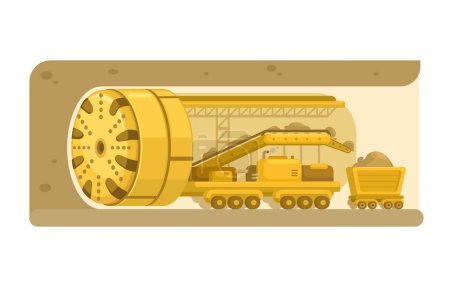 Vector plano de la ilustración de la historieta de la máquina de perforación del túnel