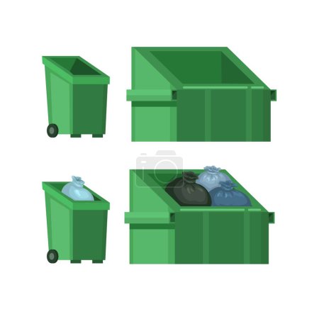 Trash Box For Garbage Collection Set Flat Style Vector