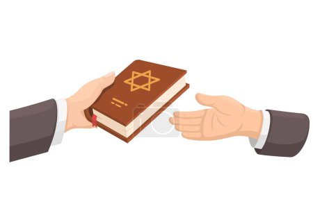 Hand Holding Hebrew Bible Book Symbol Cartoon Illustration Vector