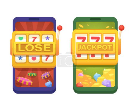 Casino en ligne Machine à sous Jeu sur Smartphone Set Illustration vectorielle