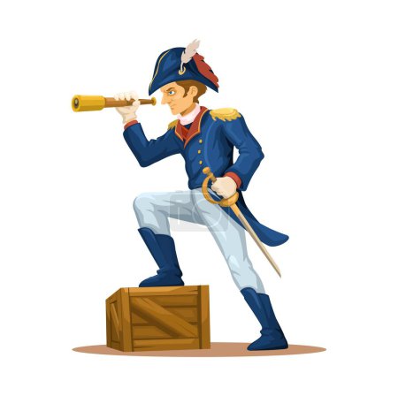 Téléchargez les illustrations : Napoléon Bonaparte avec personnage binoculaire Illustration vectorielle - en licence libre de droit