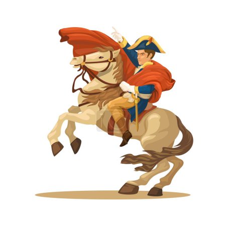 Illustration for Napoleon Ride Horse Cartoon Illustration Vector - Royalty Free Image