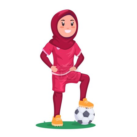 Hijab chica atleta fútbol deporte dibujos animados ilustración vector