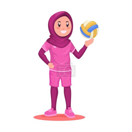 Hijab Girl Volley Player Cartoon Illustration Vector