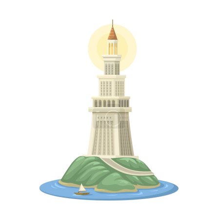 Leuchtturm von Alexandria Gebäude Wahrzeichen Cartoon Illustration Vector
