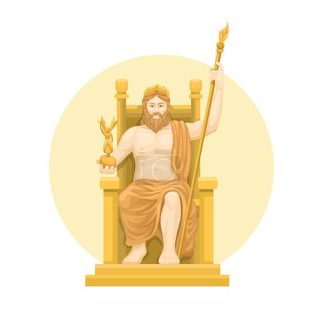 Illustration for Gods Sitting On The Throne, Zeus At Olympia Statue Cartoon Illustration Vector - Royalty Free Image