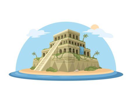 Atlantide ou jardin suspendu de Babylone construisant sur l'île Illustration vecteur