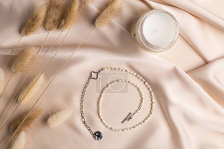 Collier en argent perle sur fond de soie - Perle bijoux faits main