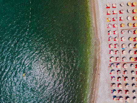 Photo for Aerial photographs. View from a flying drone. A birds-eye view of the beach. Top view - Royalty Free Image