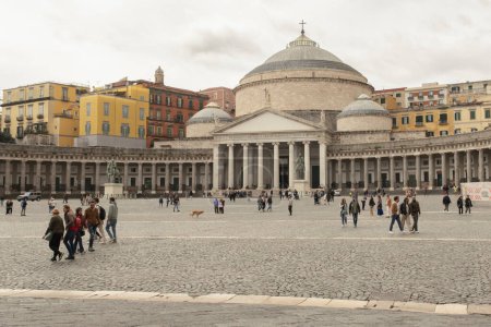 Photo for Naples, Italy-March 23, 2024: Strolling through Monuments. Daily life in Piazza del Plebiscito, Naples - Royalty Free Image